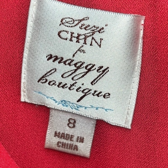 100% Silk Suzi Chin for Maggy Boutique soft red ruffled dress - Picture 4 of 12